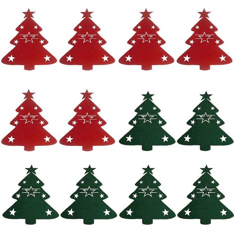12 Pièces Noël Tableware support Flatware sac sapin de Noël Cutlery Pockets Dinner Knife Fork Covers pour la maison pour les fêtes fête décorations,Rouge Vert (1/5)