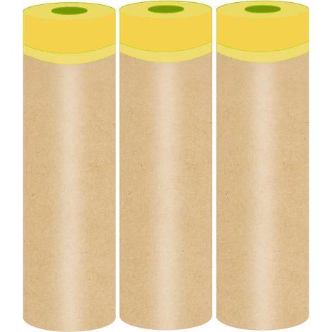 3 rouleaux papier protection peinture 0,6×15 m avec ruban prédécoupé, pour plinthes, meubles, cadres et carrosserie auto en projet bricolage (1/5)