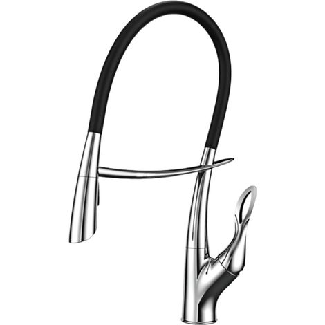 Robinet de cuisine Robinet de cuisine de luxe gris pistolet en laiton, conception extractible à aspiration magnétique, robinet d'évier à 2 fonctions à double commande froide et chaude à poignée(Chrome (1/5)