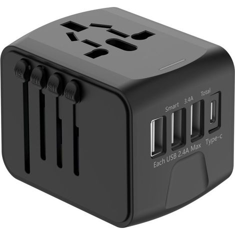 Adaptateur Voyage Universel International avec 3 USB et 1 Type C, 1500W, Prise France vers USA Canada UK EU Australie Chine Japon (1/5)
