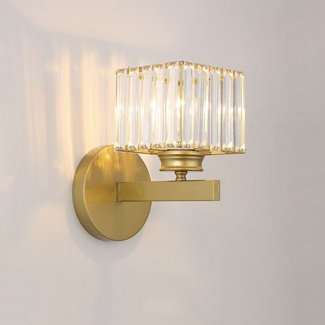 Hübsche Kristall-Wandleuchte für den Innenbereich, E27-Fassung, goldene Wandleuchte für Schlafzimmer, Wohnzimmer, Esszimmer (1/5)