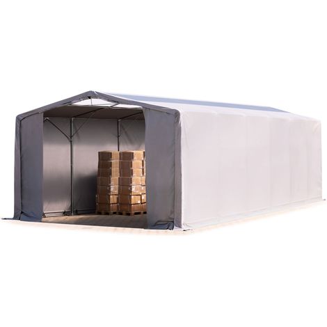 8x12m hangar TOOLPORT, PRIMEtex PVC 2300 N gris, H. 4m avec portes à fermeture Eclair et fenêtres dans le toit, , avec statique (type de sol : terre)