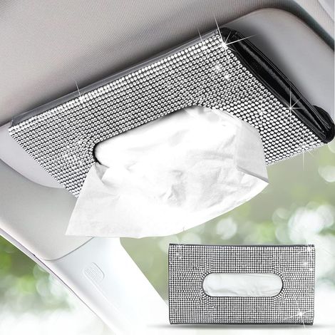 Portarotolo di carta per auto con visiera parasole Portarotolo di carta con glitter di cristallo Custodia in pelle PU Distributore di mascherine e tovaglioli di carta Accessori luccicanti per donn (1/5)