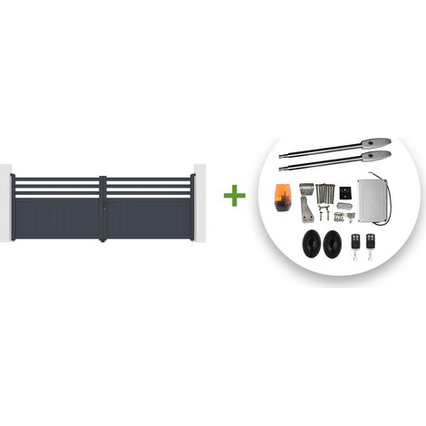 Portail battant électrique NEVIS 400x140cm gris + Motorisation TANKER B250 (1/5)