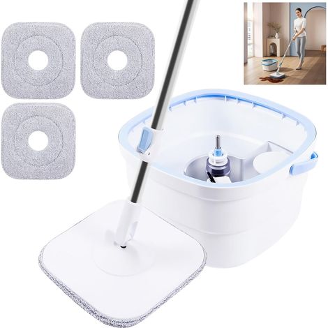 Ensemble de vadrouille rotative, équipé d'un seau à double cavité, d'une tige de vadrouille rétractable, sans lavage à la main, adapté au nettoyage des planchers de bois franc/carrelage/salle de bain (1/5)