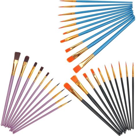 30 Pièces Pinceaux Peinture Acrylique, pour Gouache & Acrylique, Nylon Artiste Plume Lisse 10 Tailles différentes pour Enfants & Amateurs-DOU