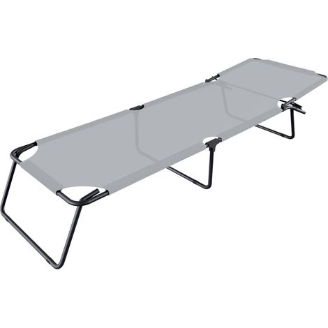 Lettino Pieghevole Prendisole Senza Tettuccio Parasole Schienale Reclinabile Regolabile Struttura In Metallo Nero Sedia Sdraio Per Spiaggia Mare Giardino Piscina 187 x 53 x 24 Cm (White) - Colore: Gra