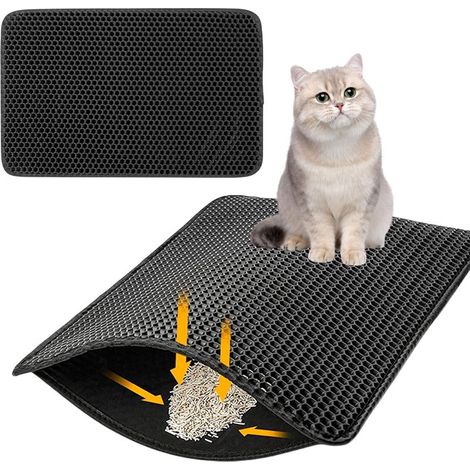 Tapis de litière pour chat 90 x 60 cm Imperméable Double couche Design nid d'abeille Facile à nettoyer Pour chats et chiens (1/5)