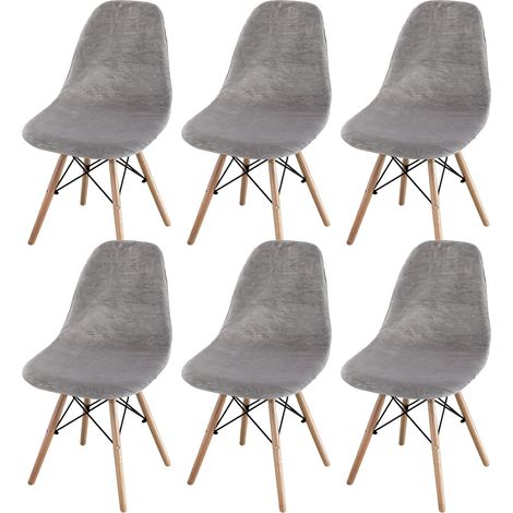 Set of 2/4/6 Mid-Century Modern Dining Chair Covers – Armless Chair Covers for Kitchen, Dining Room (Silver Grey) (1/5)