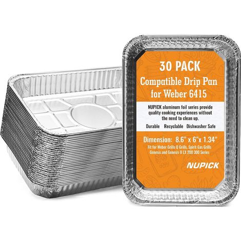 Bacs égouttoirs aluminium - Lot de 30 - Aluminium robuste - Résistance chaleur 260°C - Pour barbecues gaz Spirit Genesis Q - 21,6 x 15,2 cm (1/5)