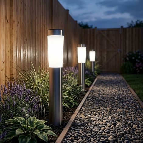 Luce solare in acciaio inox lampada da esterno picchetto terra lampada solare plug-in luce giardino, LED 0,06W, DxH 7,5x56 cm, set di 3 (1/5)