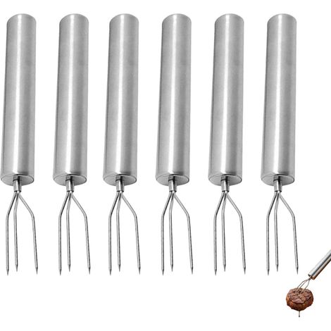 Juego de 6 tenedores para patatas, tenedores para maíz de acero inoxidable, tenedores para chocolate, soporte reutilizable para patatas para verduras, mazorca de maíz, herramienta portátil para barbac (1/5)