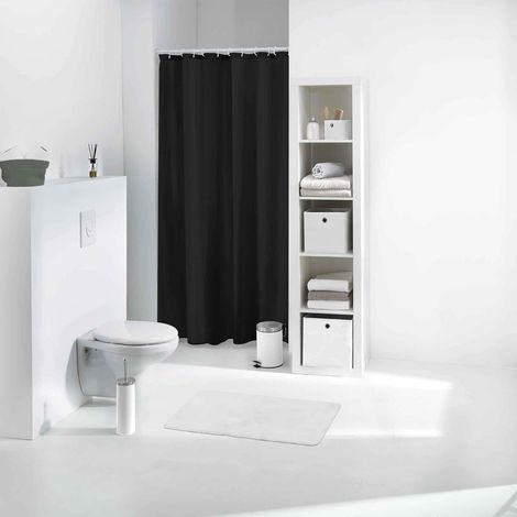 1 Rideau de douche, 180x200 cm, PEVA imperméable, Noir uni, Pour salle de bain (1/4)