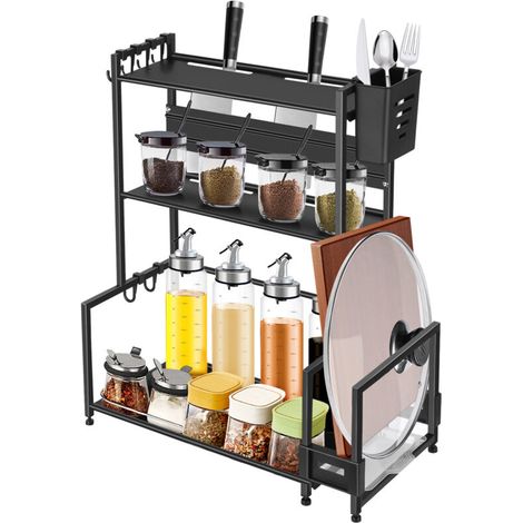 Range-Épices Cuisine en Acier Carbone avec Porte-Planche à Découper – Gain de Place Design 38x21x49cm, Résistant à l'Humidité & Anti-Rayures (Installation Rapide pour Petites Cuisines) (1/5)