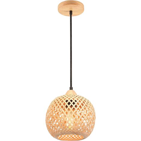 Φ20CM Modern Pendant Light Bamboo Weaving Pendant Lamp Bamboo Lampshade Vintage Ceiling Lamp For Restaurant, Living Room, Kitchen, Cafe