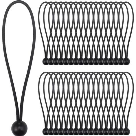 Tendeur Élastique, 35×Noir Bungee Tendeur Boule(20CM) Corde Elastique pour Bache, Elastique Crochet Portable Durable pour bannière, Bâches, Pavillons, Tentes-LIAIKI (1/5)