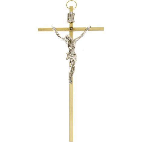 Croce sospesa in ottone, oro e argento, 7 x 14,5 cm (1/2)