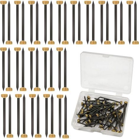 Lot de 50 clous de suspension de photos avec tête en laiton de 4 mm pour accrocher des photos avec boîte de rangement en plastique (1/4)