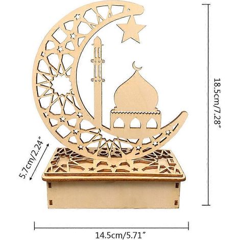 Nouvelle lampe décorative LED en bois à suspendre en forme de lune, idéale pour l'Aïd Moubarak et le Ramadan. Décoration artisanale pour la maison, la chambre ou la table. (1/4)