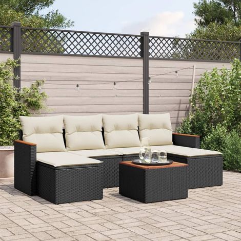 vidaXL 7 Piece Garden Sofa Set with Cushions Black Poly Rattan (1/5)