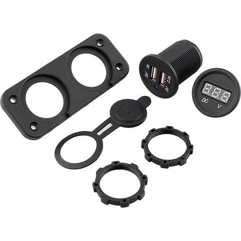 12V Waterproof Dual Port USB Power Output Plug with DC LED Voltmeter for Car Boat Marine 2 Port USB Charger Use. (1/4)