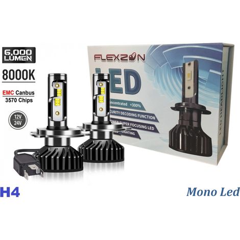 2er-Set kompakte H4 Mini-LED-Lampen 12V 50W 12.000 lm Mono-LED +300% für Scheinwerfer, CAN-Bus fehlerfrei (Abblendlicht)