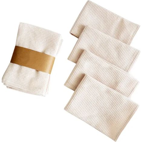 Lot de 4 torchons en pur coton - 35 x 35 cm - doux et absorbants - réutilisables et lavables en machine - beige (1/3)