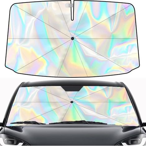 Pare Soleil Voiture Pare Brise, 2 Tailles, Parapluie Pare Soleil avec Manche Rotatif à 360°, Protection UV et Isolation Thermique, Anti-Chaleur, Pliable pour Auto, SUV, Camion (L: 145 x 85 cm) (1/5)