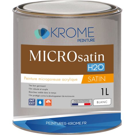 Peinture Microporeuse Intérieur et Extérieur - Microsatin H2O Krome - Satiné Conditionnement: 1L - Couleur: BLANC