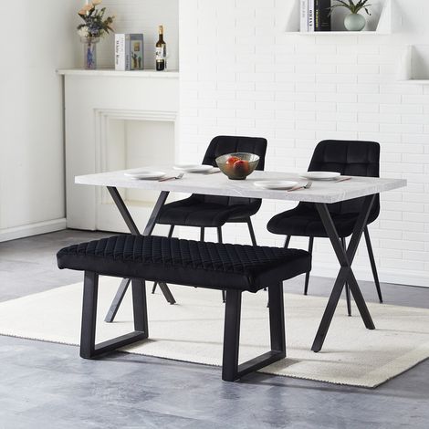 Velvet Dining Bench 2-Seater with Metal Frame Padded Kitchen Ottoman Stool for Dining Room Bedroom Living Room, End Bed Bench, Window Seat Bench, Shoe Bench (black) (1/5)