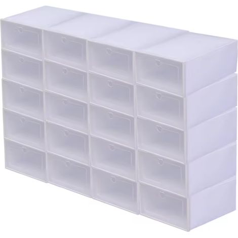 Rangement à chaussures empilable, plastique épais, lot de 20, blanc