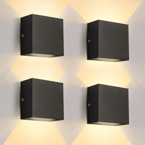 Lot de 4 appliques murales d'intérieur, appliques murales LED modernes en aluminium, applique murale câblée haut et bas, blanc chaud (1/3)