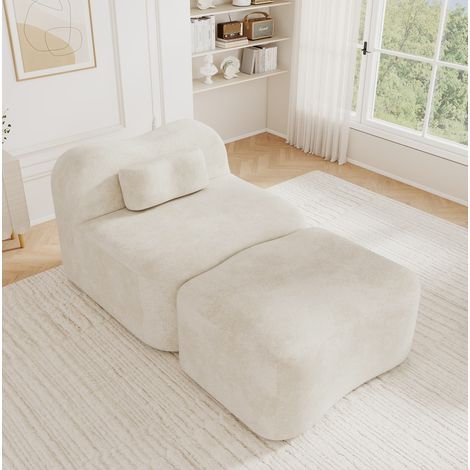 Canapé modulable con otomana 167x96x70 cm en terciopelo beige, sin montaje, para salón – MEUBLIV (1/5)