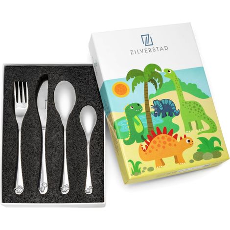 Juego de cubiertos infantiles con grabado de dinosaurios  Tamaño: 160x169x160x141 mm  SKU: ZV6833070 (1/5)