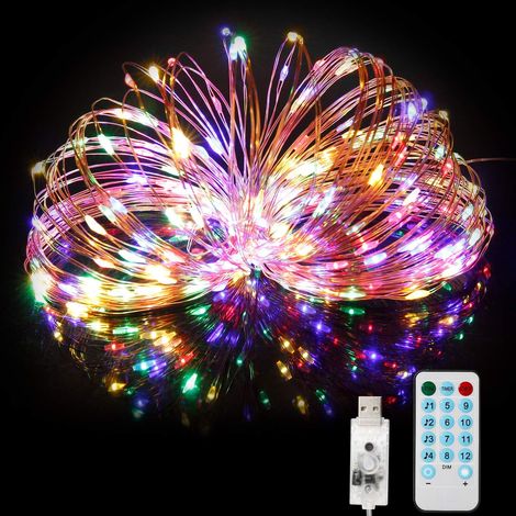 guirnalda de luces, 20 m, 200 LED, resistente al agua IP65, 12 modos, control remoto, temporizador, USB, para interiores y exteriores, Navidad y bodas. (1/5)