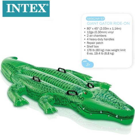 Flotteur crocodile géant INTEX 58562NP/EP 2,03×1,14m, vinyle 0,30mm, 4 poignées, double chambre à air et kit réparation (1/5)