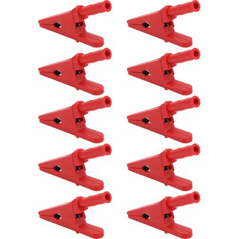 Lot de 10 pinces de test de puissance, ouverture de 20 mm, haute conductivité, type sécurité, avec prise jack 4 mm pour circuits électriques (rouge). (1/5)