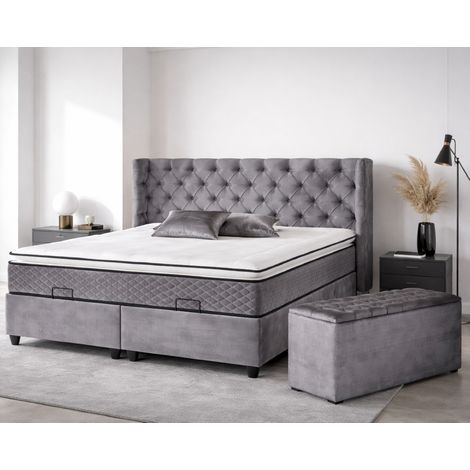 Lit coffre complet capitonné 140cm + matelas + surmatelas LUXY (1/5)