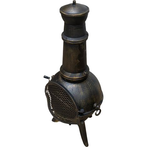 Brasero Mexicain Extérieur en Fonte, Cheminée Barbecue Foyer Feu de Bois, Style Antique Mexicain Aztèque, Pare Etincelles Housse & Tisonnier, Jardin Terrasse Patio Cour [Grille BBQ INCLUS]