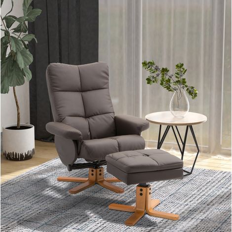 Poltrona relax con pouf 80x86x99 cm marrone in legno girevole 360° con schienale reclinabile e vano contenitore (1/5)