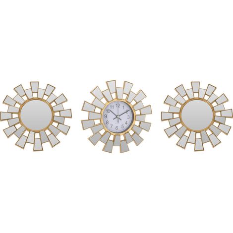 Deko-Spiegel in geometrischen Rahmen, 2er-Set + Wanduhr