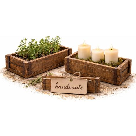 lot de 2 caisses en bois uniques en forme de brique avec ferrures métalliques marron en vieux bois 32 cm boîte de rangement rustique boîte en bois aspect usé style maison de campagne rétro f (1/5)