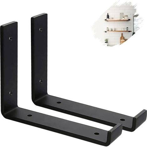 Lot de 2 Equerre Murale Robustes de 4 mm d'épaisseur échafaudage, Support Etagere Murale ,Supports d'étagère Industriels Noirs avec vis Assorties (25 cm) (1/5)