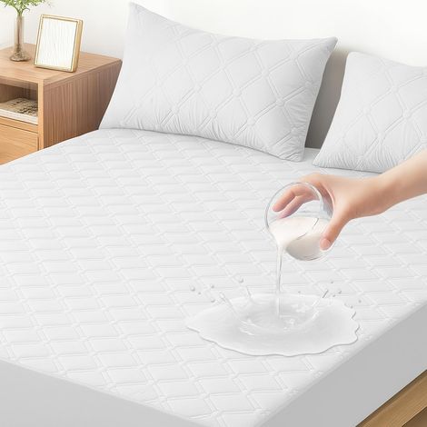 Waterproof Mattress Protector 140 x 200 cm, Anti-Dust Mite Mattress Protector up to 30 cm, Quilted Washable Mattress Protector, Elastic Mattress Protector All Around, White (1/5)