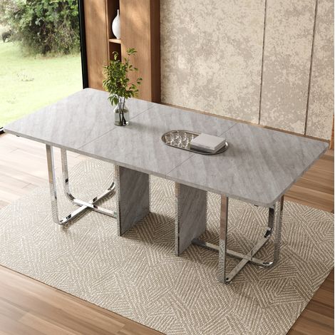 Mesa de comedor 180x80x75 cm gris en MDF y metal con patas robustas y estilo moderno (1/5)