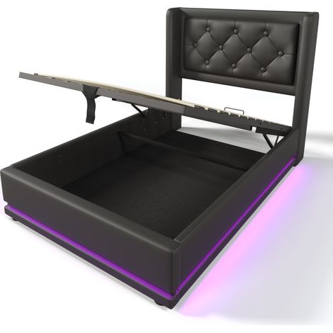 Cama canapé 90 x 200 cm negra de PU con cabecero capitoné USB-C y LED en 3 lados (1/5)