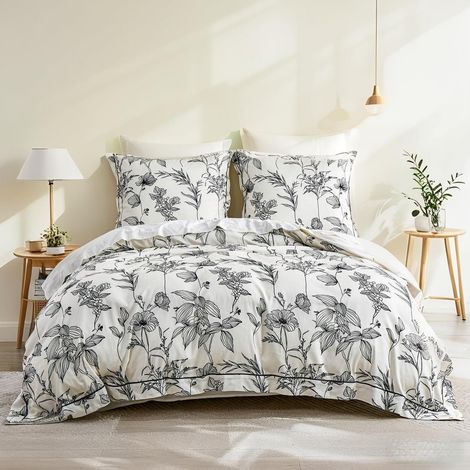Bettwäsche-Set 155x220 cm Baumwolle, 2-teilig, botanische Muster, Öko-Tex zertifiziert