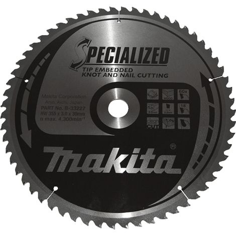 B-33227 Disque scie circulaire, Specialized T.C.T, 355 x 30 mm, 60 D