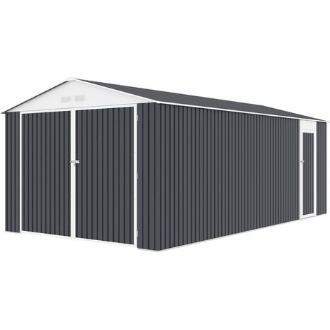 Habitat Et Jardin – Garage en métal 18,56m² – Acier galvanisé résistant aux intempéries – Porte battante – Dimensions L 5,80 x l 3,20 x h 2,35 m (1/4)