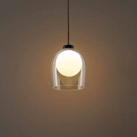 Design-Hängeleuchte mit weißer Kugel und transparentem Glas - Calypso (1/5)